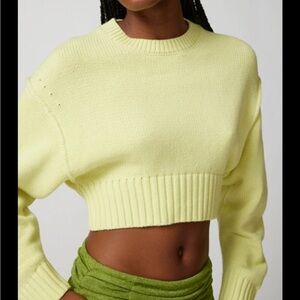 NWT Urban Outfitters Aiden Pullover Cropped Crewneck Sweater Lemon Lime Green M